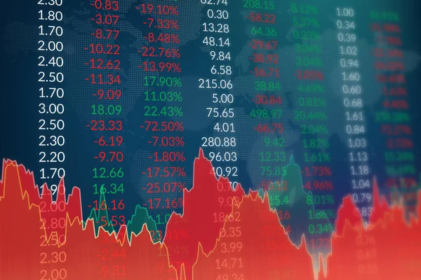 Finanzen Blauer Hintergrund Mit Zahlen Weltkarte Und Roten Diagrammen Finanzmarkt — Stockfoto