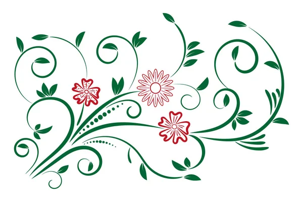 Floral Ornament Red Green Colors Flowers Leaves Branch — Stock Vector