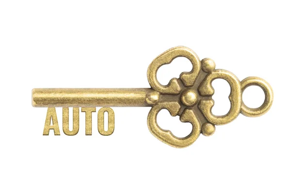 빈티지 골동품 열쇠와 Auto 이라는 단어가 배경에 분리되어 능력의 — 스톡 사진
