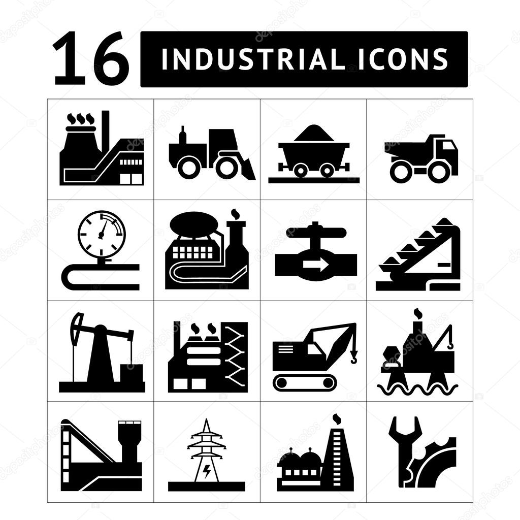 Industrial black icons set