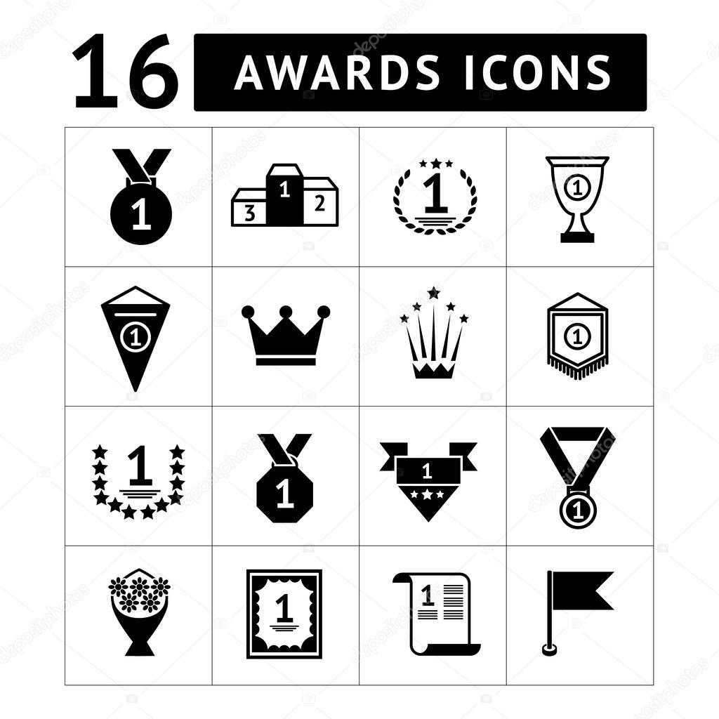 Set of black awards, prizes and trophy icons