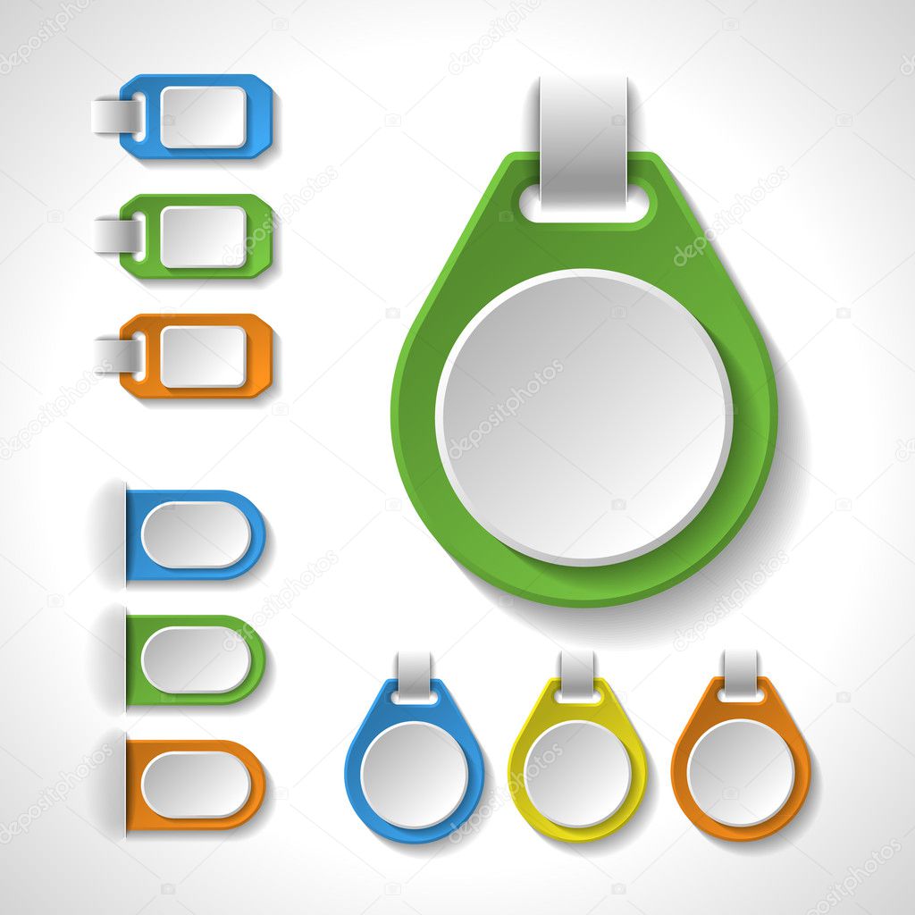 Set of colorful blank badges, tags, banners, labels and bookmarks