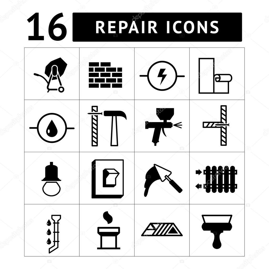 Set of construction, building, and house repair icons isolated on white