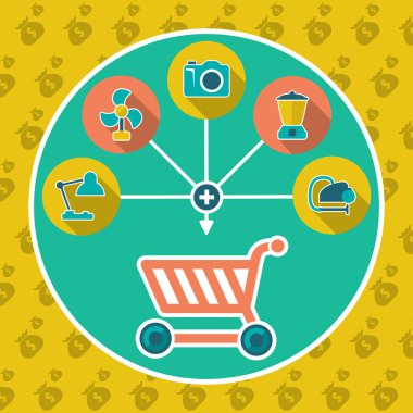 Abstract internet shopping cart flat concept. Add to cart illustration clipart