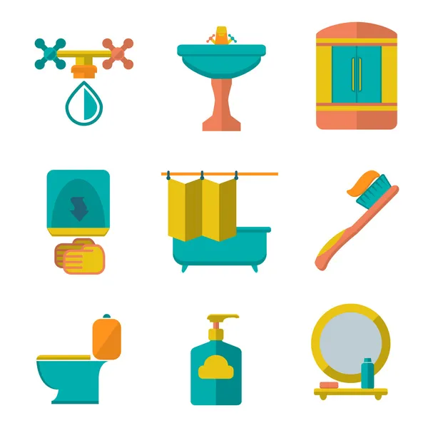 Set de iconos planos de baño y aseo — Vector de stock