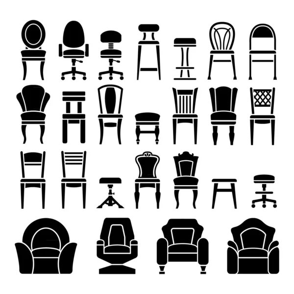 Uppsättning ikoner av stolar — Stock vektor