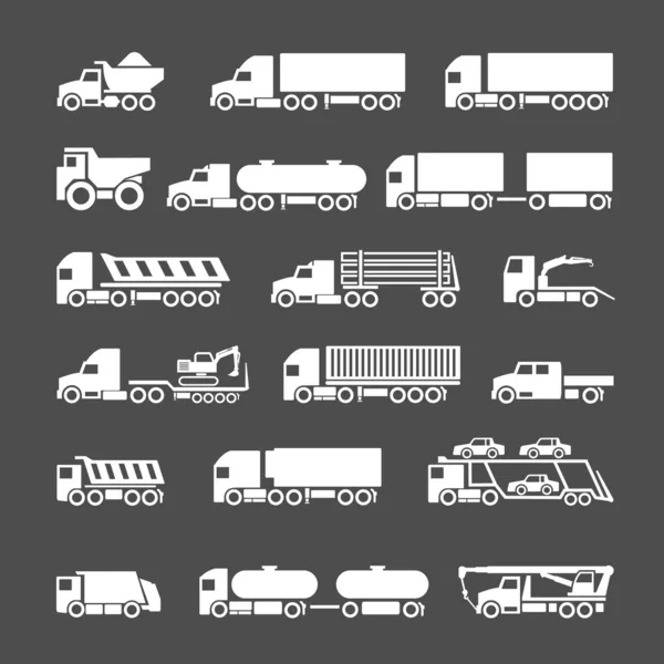 Set icons of trucks, trailers and vehicles — Stock Vector