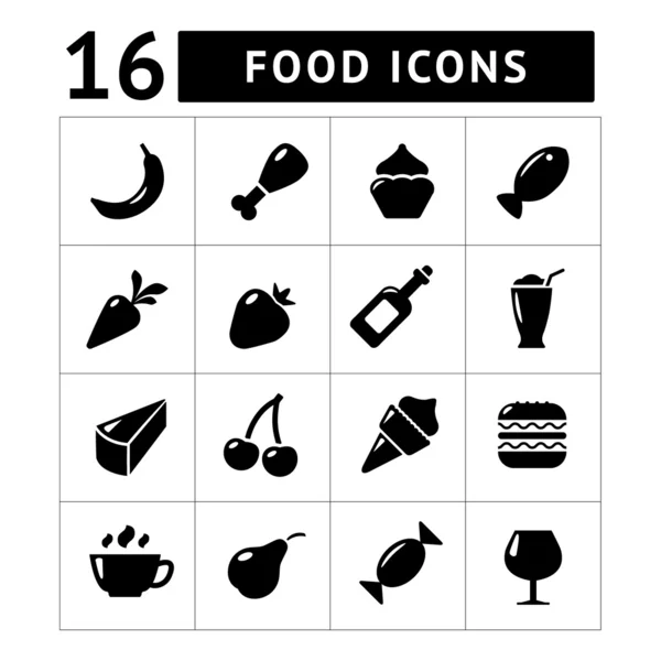 Definir ícones de comida, frutas e bebidas — Vetor de Stock