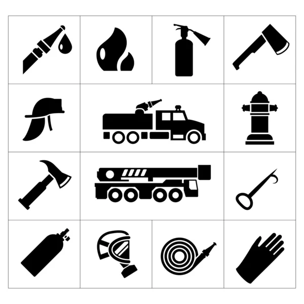 Set iconen van brandweerman en brandweerman — Stockvector