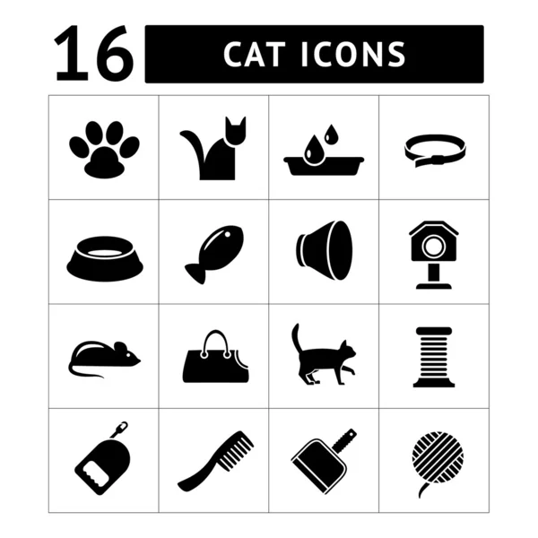Conjunto de iconos de gatos y accesorios para gatos — Vector de stock