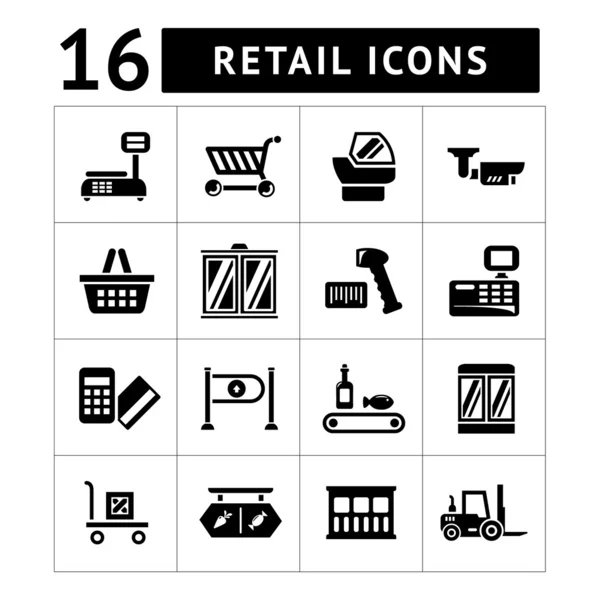 Set icons of retail and supermarket equipment — Stock Vector