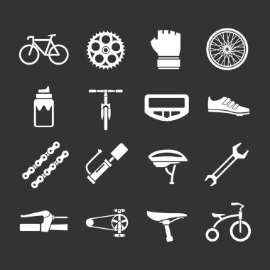 Set icons of bicycle, biking, bike parts and equipment