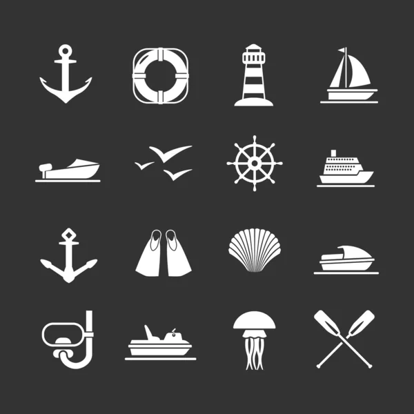 Establecer iconos de mar, playa y viajes — Vector de stock