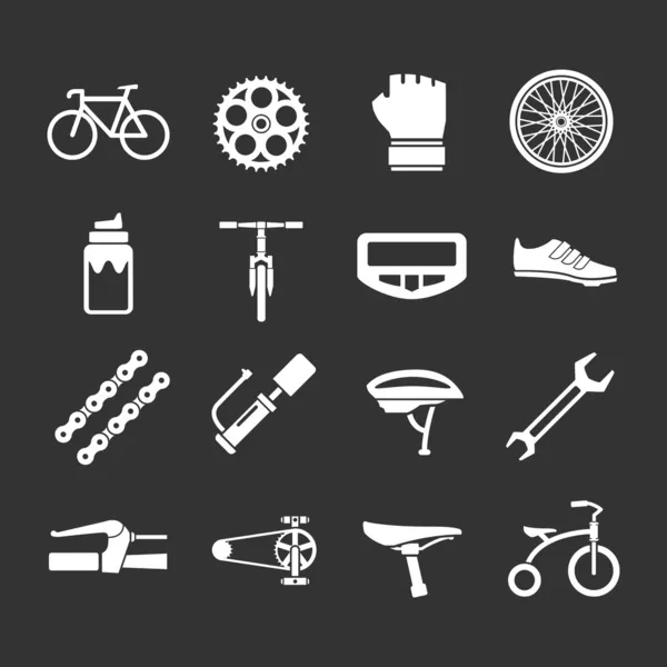 Set icons of bicycle, biking, bike parts and equipment