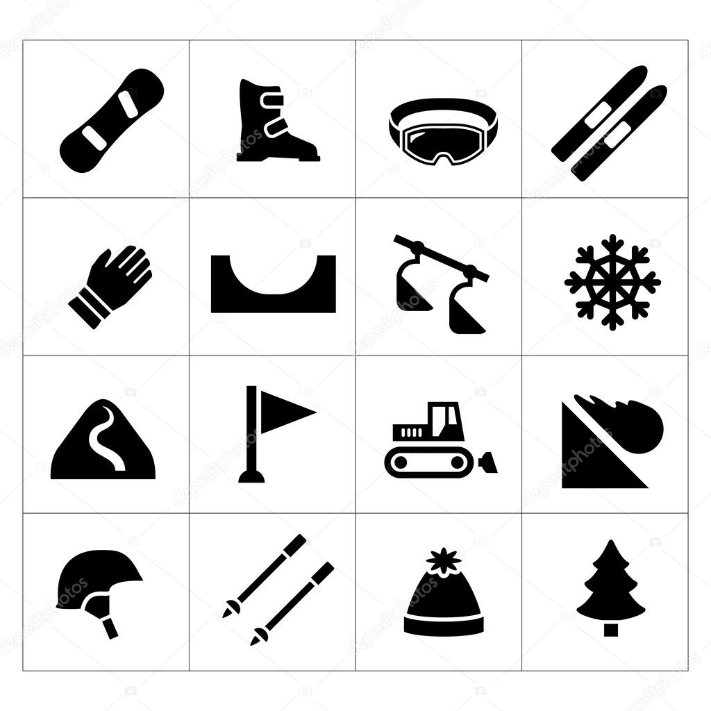 Set icons of skiing and snowboarding
