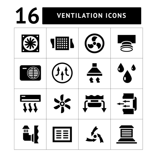 Conjunto de ícones de ventilação e condicionamento — Vetor de Stock