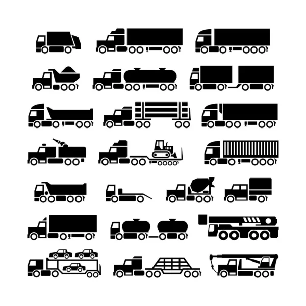 Set icons of trucks, trailers and vehicles — Stock Vector