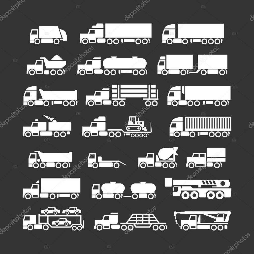 Set icons of trucks, trailers and vehicles