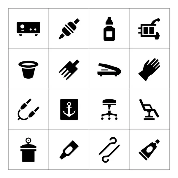Set icônes de matériel de tatouage et accessoires — Image vectorielle