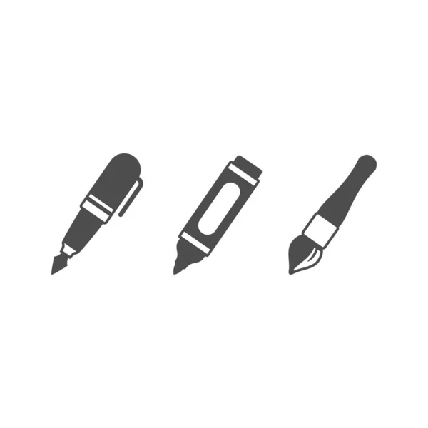 Set glyph icons of writing utensils Stock Illustration
