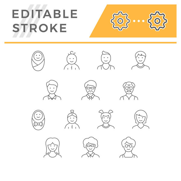 Установить линии иконки мужского возраста изолированы на белом