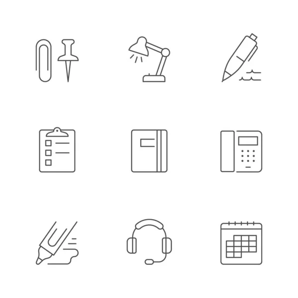Establezca iconos de línea de espacio de trabajo aislados en blanco — Archivo Imágenes Vectoriales