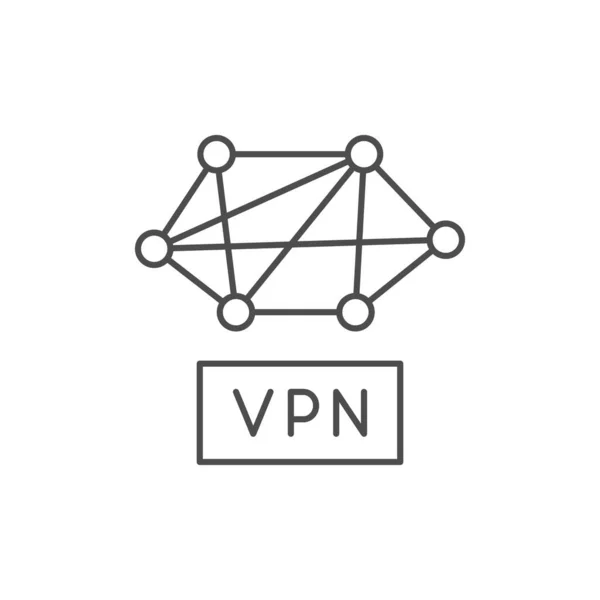 VPNネットワークラインのアウトラインアイコンを白で分離 — ストックベクタ