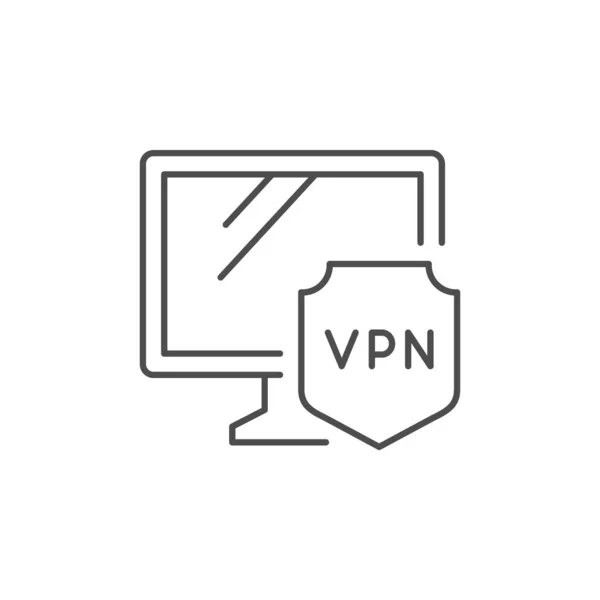 Иконка контура линии VPN компьютера изолирована на белом — стоковый вектор
