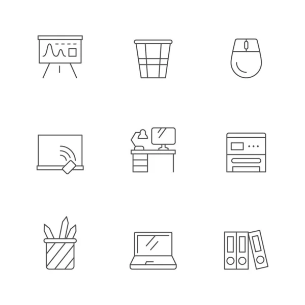 Establezca iconos de línea de espacio de trabajo aislados en blanco — Archivo Imágenes Vectoriales