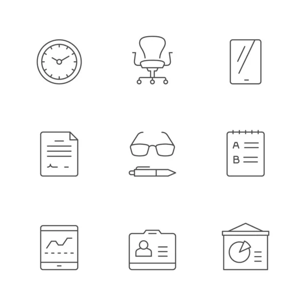 Establezca iconos de línea de espacio de trabajo aislados en blanco — Vector de stock