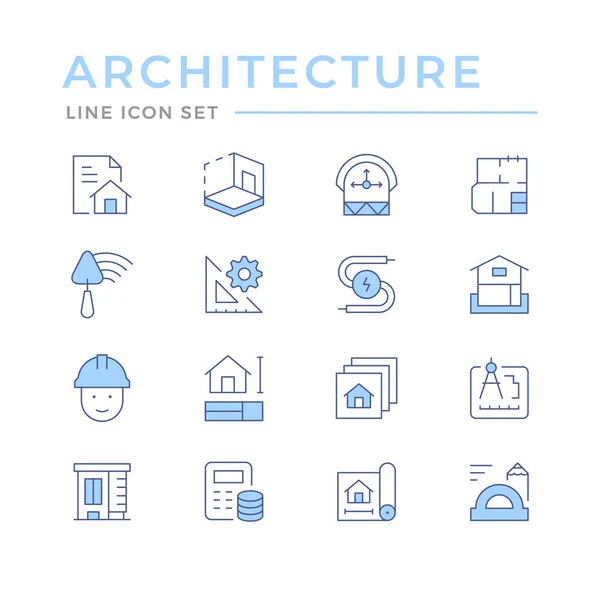 Stel kleurlijn pictogrammen van architectonische geïsoleerd op wit — Stockvector