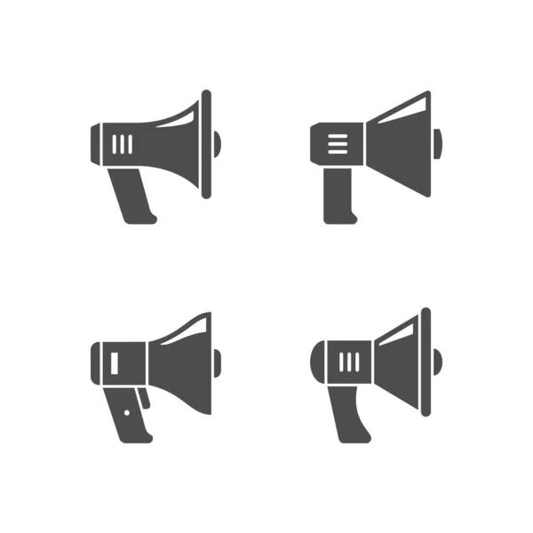 Set glyph icons of megaphone isolated on white — Stock Vector