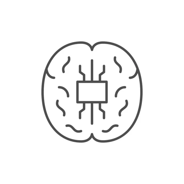 Icône de contour de ligne cérébrale numérique isolée sur blanc — Image vectorielle