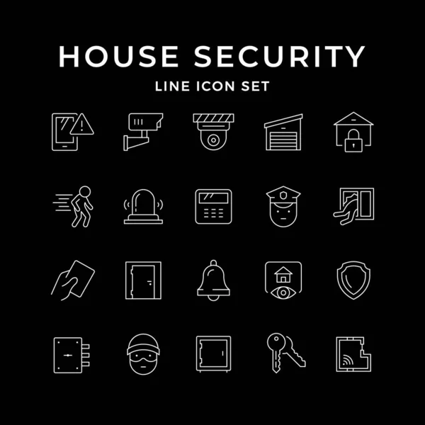 Establecer iconos de línea de seguridad de la casa aislado en negro — Vector de stock