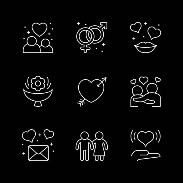 Set line icons of love and romance isolated on black — Stock Vector