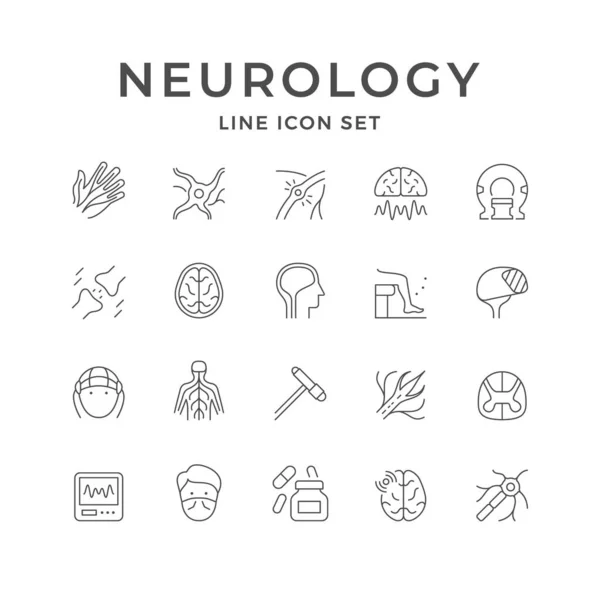 Atur ikon garis neurologi yang terisolasi pada warna putih - Stok Vektor