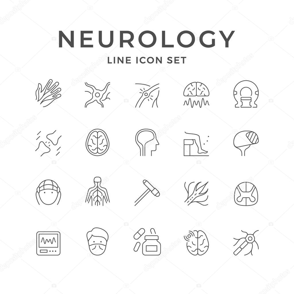 Set line icons of neurology isolated on white