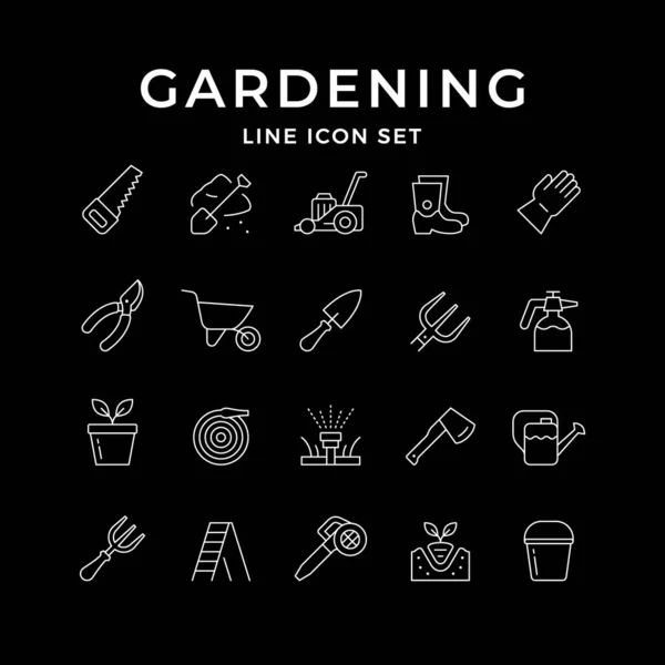 Установить линии иконки садоводства изолированы на черный — стоковый вектор