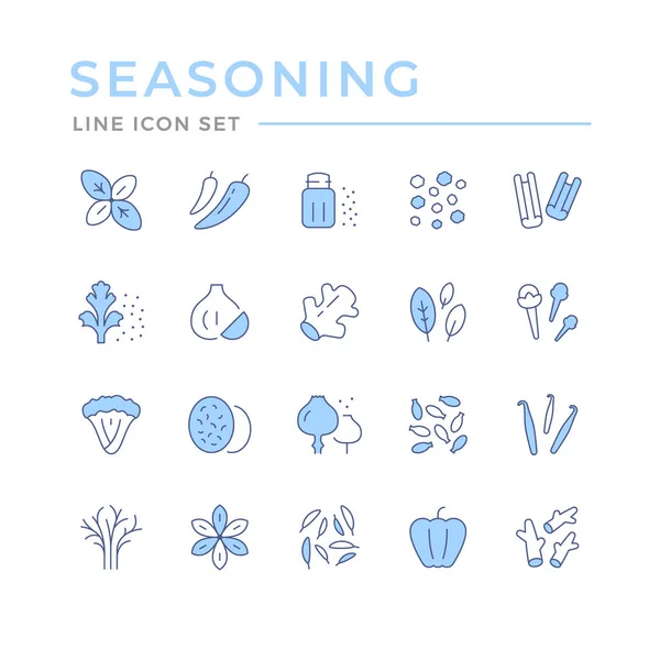 Set color line icons of seasoning isolated on white — Stock Vector