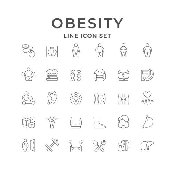 Establecer iconos de línea de la obesidad — Vector de stock