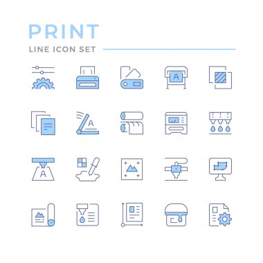 Set color line icons of print