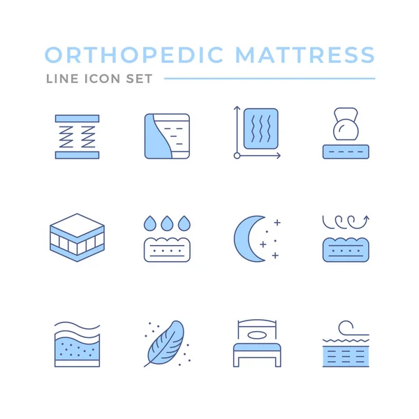 Nastavit ikony barevných čar ortopedické matrace — Stockový vektor