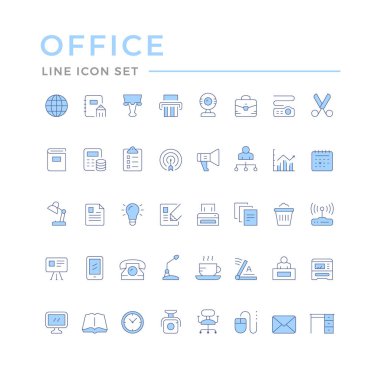 Ofisin renk çizgisi simgelerini beyaza ayır. Vektör illüstrasyonu