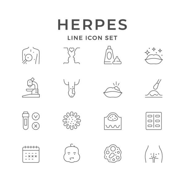 Set Line Icons Herpes Isolated White Medical Cream Inflectional Disease — Stock Vector