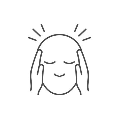 Baş ağrısı ya da anksiyete çizgisi ana hatları beyaz üzerine izole edilmiş. Vektör illüstrasyonu