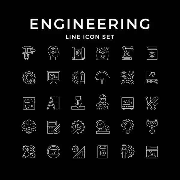 Set Line Icons Engineering Isolated Black Caliper Engineer Calculating Robotic — Stok Vektör