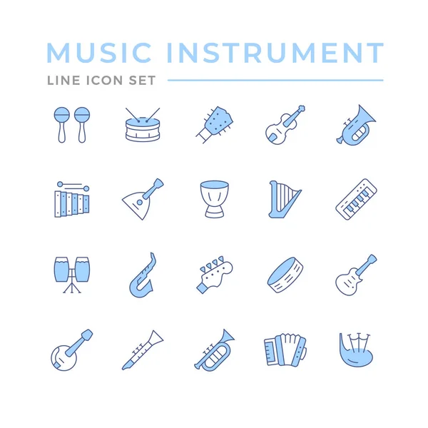 Set Color Line Icons Music Instruments Isolated White Vector Illustration — Stock Vector
