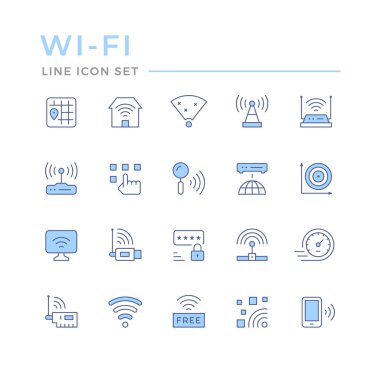 Wi-Fi 'ın renk çizgisi simgelerini beyaza ayır. Vektör illüstrasyonu