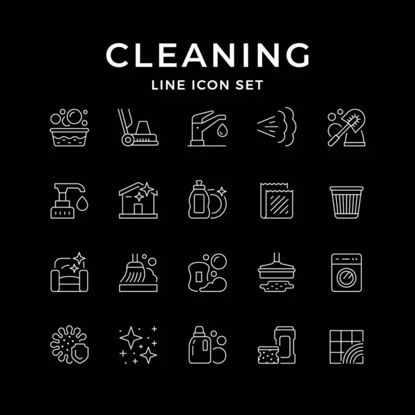 Set Line Icons Cleaning Isolated Black Washing Mop Floor Cleaning — Vettoriale Stock