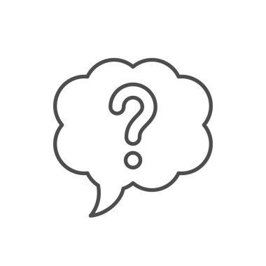 Beyaz üzerine izole edilmiş soru çizgisi ana hatları simgesi. Vektör illüstrasyonu